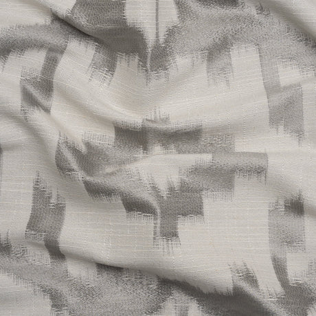 White and Silver Geometric Ikat Viscose, Polyester and Linen Drapery Jacquard