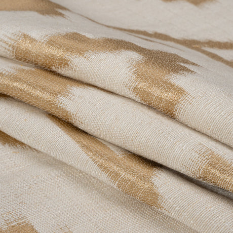 Ivory and Gold Geometric Ikat Viscose, Polyester and Linen Drapery Jacquard