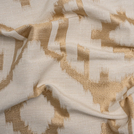 Ivory and Gold Geometric Ikat Viscose, Polyester and Linen Drapery Jacquard
