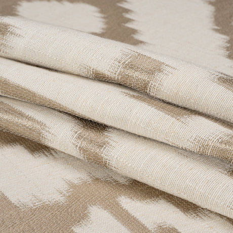 Ivory and Taupe Geometric Ikat Viscose, Polyester and Linen Drapery Jacquard