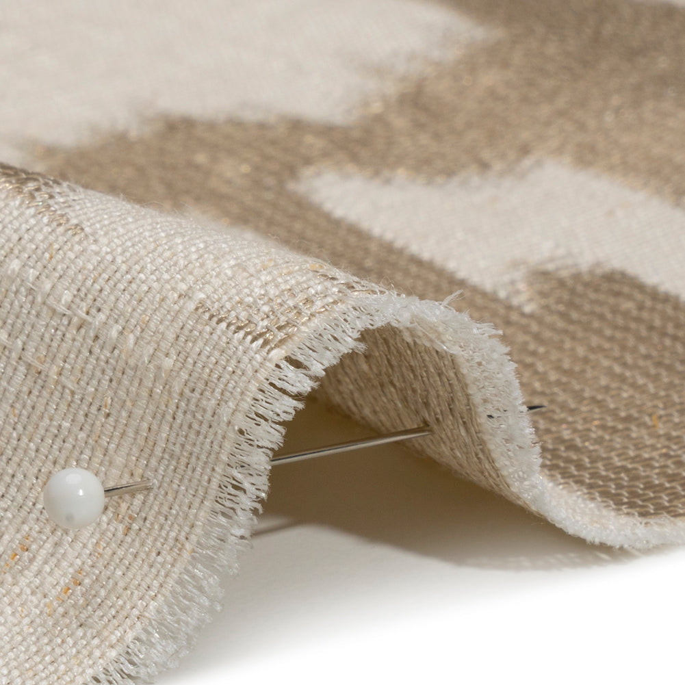 Ivory and Taupe Geometric Ikat Viscose, Polyester and Linen Drapery Jacquard
