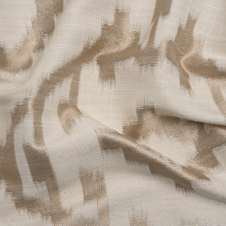 Ivory and Taupe Geometric Ikat Viscose, Polyester and Linen Drapery Jacquard