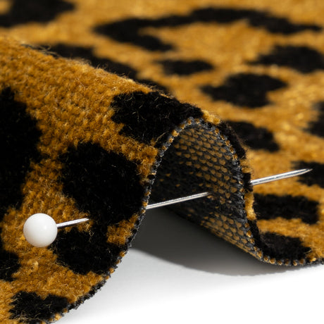 Gold and Black Leopard Spots Viscose and Polyester Upholstery Chenille