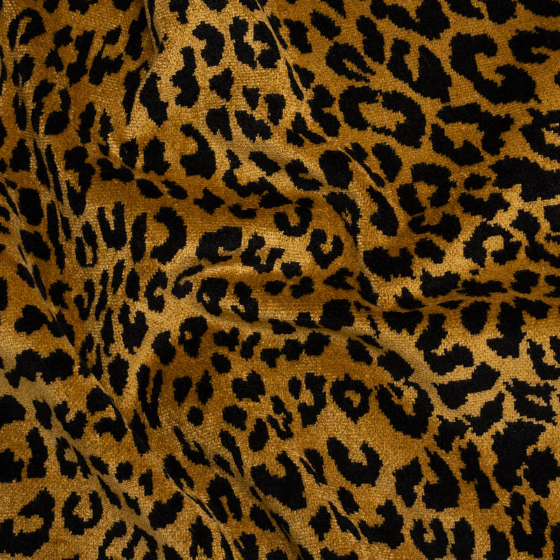 Gold and Black Leopard Spots Viscose and Polyester Upholstery Chenille