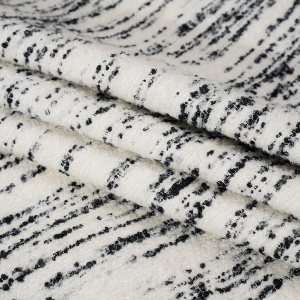 Ivory and Black Striated Wool and Polyester Boucle