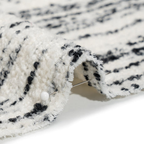 Ivory and Black Striated Wool and Polyester Boucle