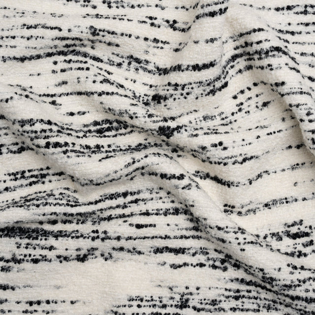 Ivory and Black Striated Wool and Polyester Boucle