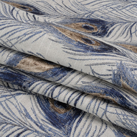 Indigo Peacock Feathers Upholstery Jacquard