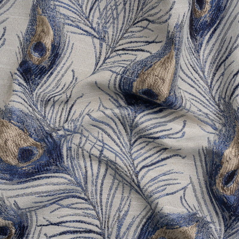 Indigo Peacock Feathers Upholstery Jacquard