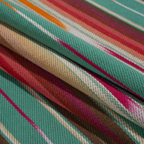 Arizona Turquoise, Brown and Pink Ikat Stripes Cotton Twill