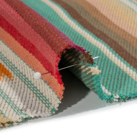 Arizona Turquoise, Brown and Pink Ikat Stripes Cotton Twill