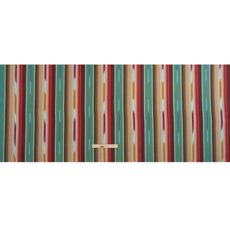 Arizona Turquoise, Brown and Pink Ikat Stripes Cotton Twill