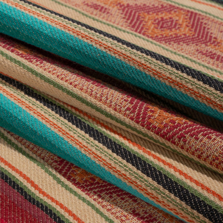 Arizona Red, Beige and Turquoise Diamond and Ombre Stripes Cotton Twill