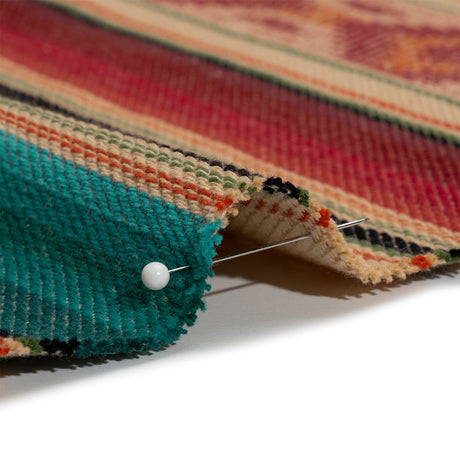 Arizona Red, Beige and Turquoise Diamond and Ombre Stripes Cotton Twill