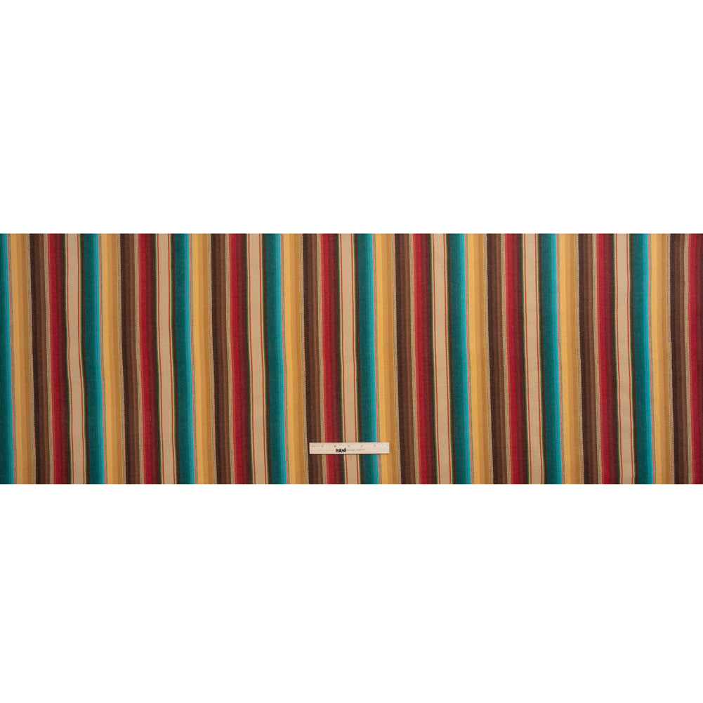 Arizona Red, Yellow Ochre and Turquoise Gradient Stripes Cotton Twill