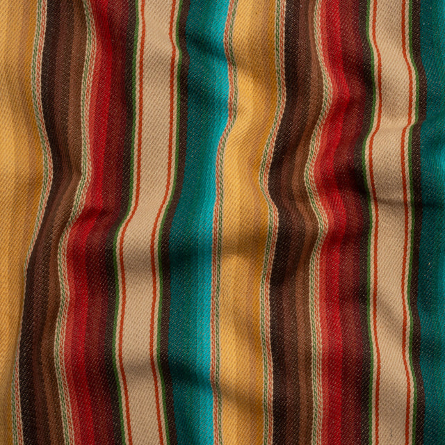 Arizona Red, Yellow Ochre and Turquoise Gradient Stripes Cotton Twill