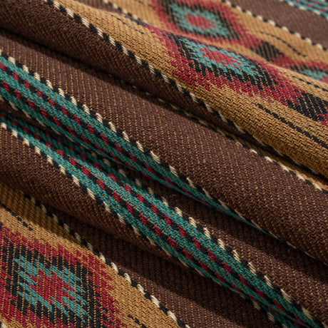 Arizona Brown, Turquoise and Red Diamond Bands Striped Cotton Twill