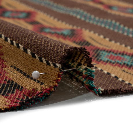 Arizona Brown, Turquoise and Red Diamond Bands Striped Cotton Twill