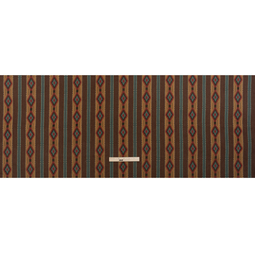 Arizona Brown, Turquoise and Red Diamond Bands Striped Cotton Twill