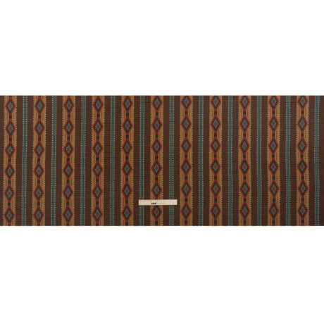 Arizona Brown, Turquoise and Red Diamond Bands Striped Cotton Twill