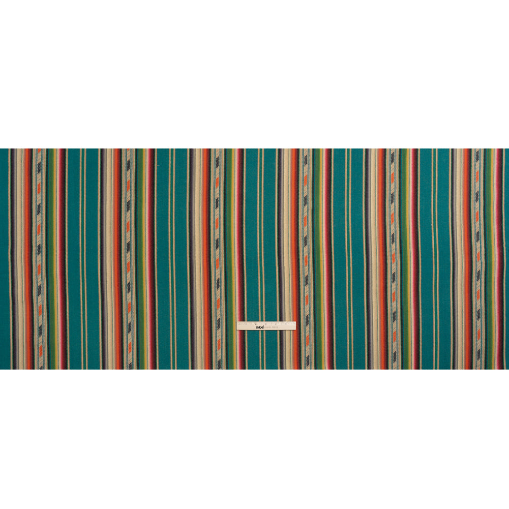 Arizona Teal, Orange and Pink Geometric Stripe Cotton Twill