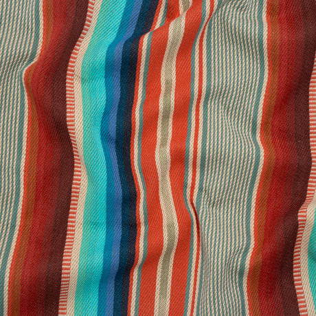 Arizona Turquoise, Orange and Red Striped Cotton Twill