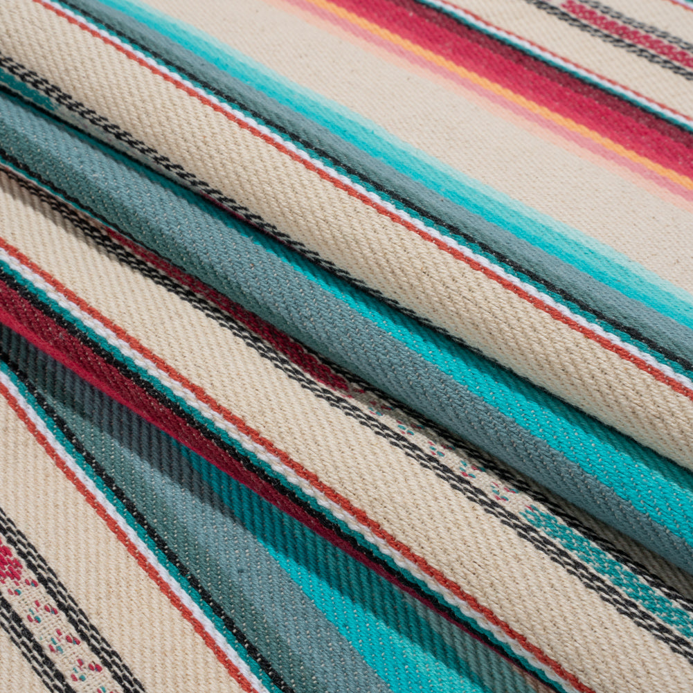 Arizona Cream, Pink and Turquoise Striped Cotton Twill