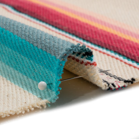 Arizona Cream, Pink and Turquoise Striped Cotton Twill