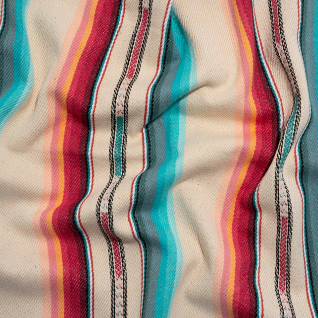 Arizona Cream, Pink and Turquoise Striped Cotton Twill