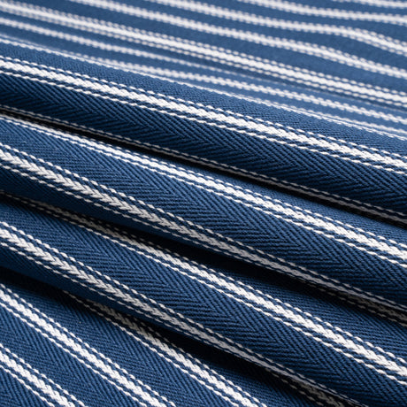 White on Navy Ticking Stripes Cotton Herringbone Twill