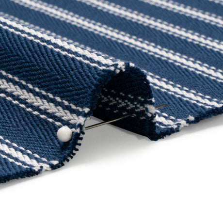White on Navy Ticking Stripes Cotton Herringbone Twill