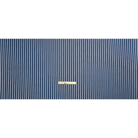 White on Navy Ticking Stripes Cotton Herringbone Twill