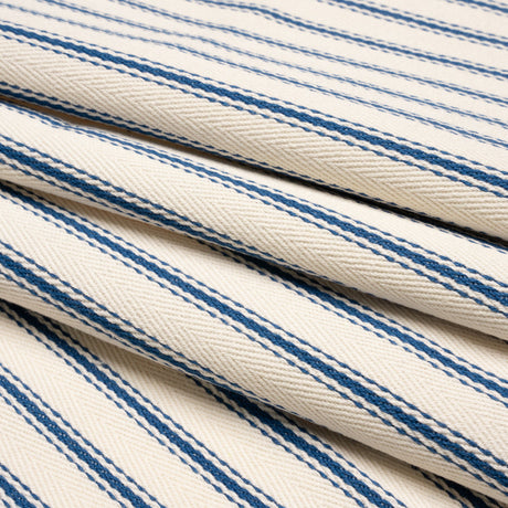 Navy on White Ticking Stripes Cotton Herringbone Twill