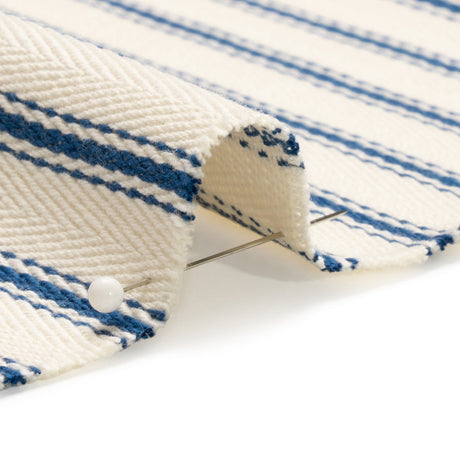 Navy on White Ticking Stripes Cotton Herringbone Twill