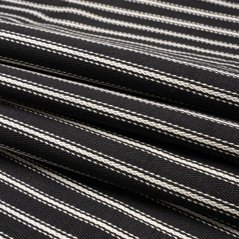 White on Black Ticking Stripes Cotton Herringbone Twill