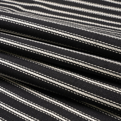 White on Black Ticking Stripes Cotton Herringbone Twill