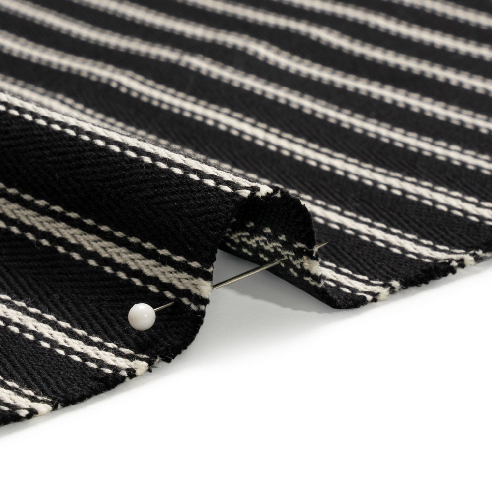 White on Black Ticking Stripes Cotton Herringbone Twill