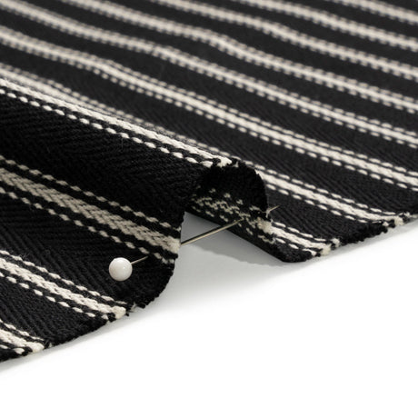 White on Black Ticking Stripes Cotton Herringbone Twill