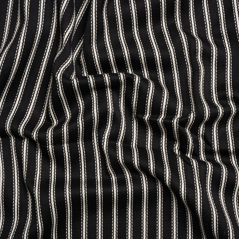 White on Black Ticking Stripes Cotton Herringbone Twill