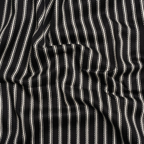 White on Black Ticking Stripes Cotton Herringbone Twill