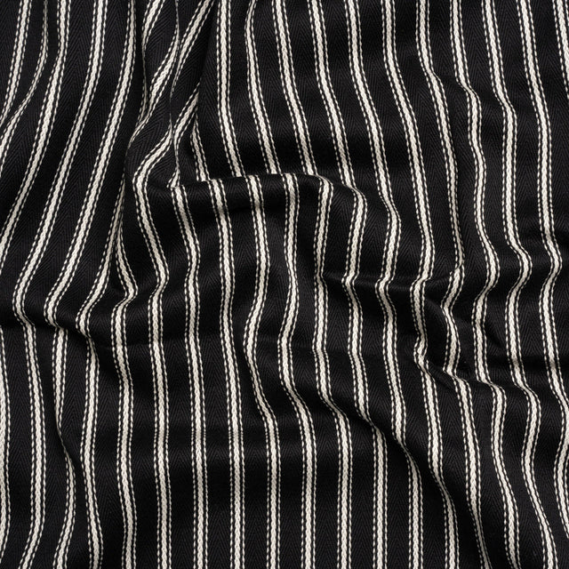 White on Black Ticking Stripes Cotton Herringbone Twill