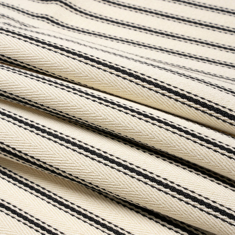 Black on White Ticking Stripes Cotton Herringbone Twill