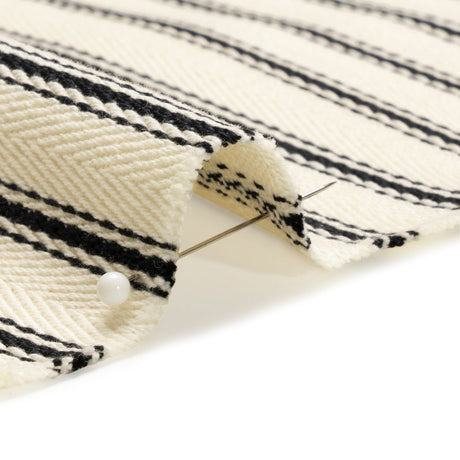 Black on White Ticking Stripes Cotton Herringbone Twill