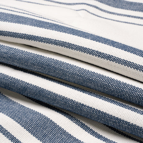 Navy on White Striped Basketweave Cotton Canvas