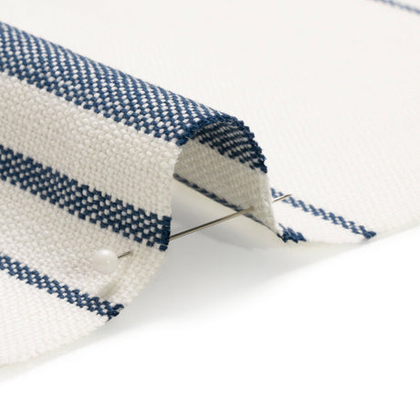 Navy on White Striped Basketweave Cotton Canvas