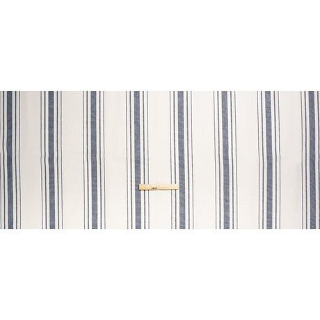 Navy on White Striped Basketweave Cotton Canvas