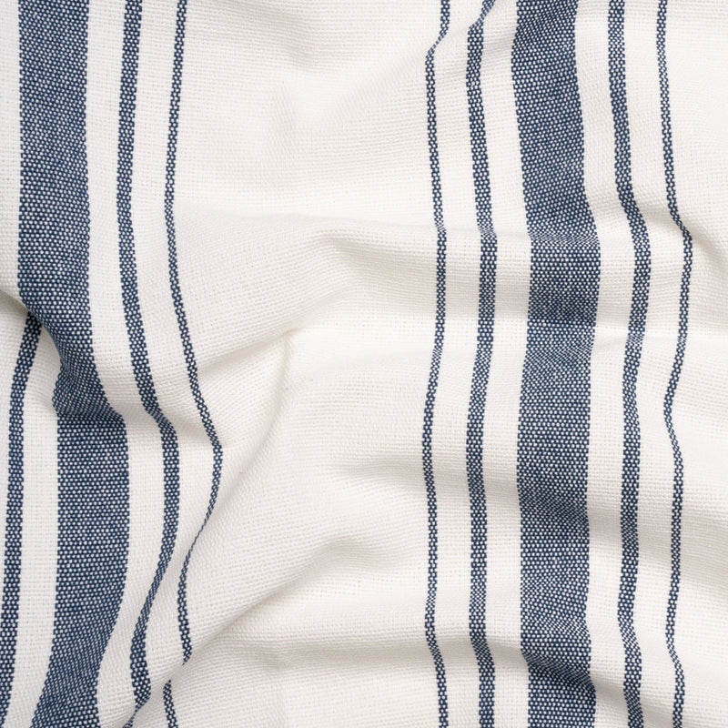 Navy on White Striped Basketweave Cotton Canvas