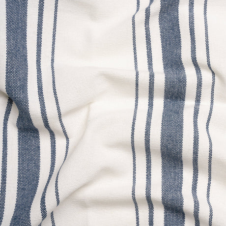 Navy on White Striped Basketweave Cotton Canvas