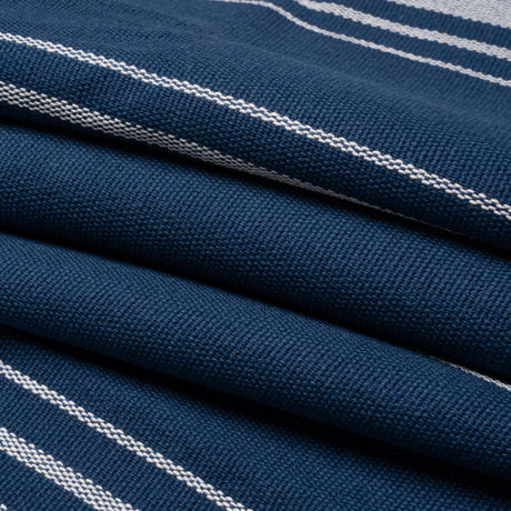 White on Navy Striped Basketweave Cotton Canvas