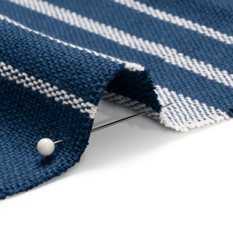 White on Navy Striped Basketweave Cotton Canvas